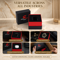 Boîte d'emballage de montre en carton rigide de luxe personnalisée avec laminage brillant, doublure en éponge, finition noire mate, insert en velours rouge