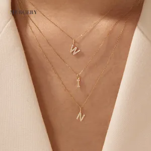 Mercery Sieraden Real Gold Alfabet Charm Gepolijst Brief Hanger Set Trend 14K Solid Gold Diamond Hanger Voor Ketting