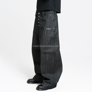 Factory Custom Raw Japanese Selvedge Denim Pants High Quality Black Heavyweight Raw Selvage Baggy Selvedge Japanese Denim <b>Jeans</b> - Product Image 3
