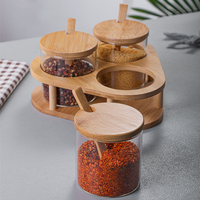 Ensemble de pots à épices en bambou avec plateau, cuillère et couvercle, organisateur de cuisine avec emballage en boîte