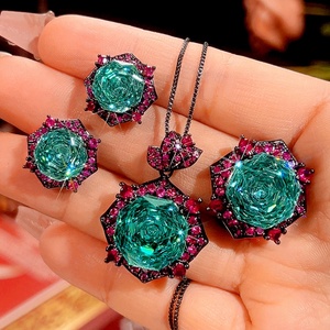 Minimalist Eco-friendly Copper Black Gold Plated 14-10MM Paraiba Zircon Geometric Necklace and <b>Earrings</b> <b>Set</b> for Women - Product Image 3