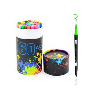 Wholesale Two-Head Watercolor <b>Pen</b> Set 60-<b>Color</b> Children's Washable Art Markers Soft Cylinder Box for Drawing - Product Image 5