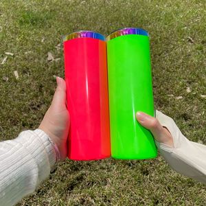 Gobelets de sublimation vierges couleur néon 20 oz, droits, revêtement poudré, gravure laser, finition arc-en-ciel, gobelet mince - Product Image 4