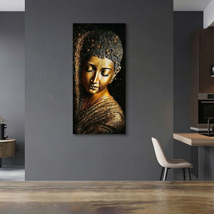 Golden Glitter <strong>Buddha</strong> <strong>Canvas</strong> Wall Art Zen <strong>Buddha</strong> Head <strong>Painting</strong> with Sparkle Effect for Meditation Room - Product Image 5