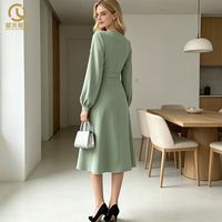 Nouvelle Arrivée Robe Décontractée Élégante pour Femme Adaptée au Quotidien en Mousseline Caractéristiques Bouton Ceinture Décoration Taille Empire
