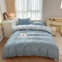 Parure de lit 4 pièces en fibres synthétiques lavées couleur unie, style moderne minimaliste, avec housse de couette brossée – Vente en gros usine