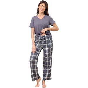 Conjunto de pijama de viscosa de bambú para mujer BambooBud, suave, de manga corta, con cuello en V y pantalones, ropa de dormir con bolsillos, ropa de estar por casa, tallas S-XXL - Product Image 2