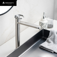 Nouveautés Robinet de lavabo à poignée moletée, mitigeur d'eau chaude et froide à poser, en acier inoxydable 304 avec aérateur