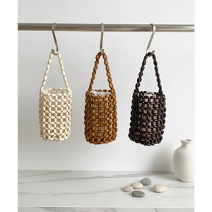 Bolso <span class=keywords><strong>de</strong></span> Mano Tipo Cubo Mini Casual para Mujer, Bolso <span class=keywords><strong>de</strong></span> Mano con Cordón, Forro <span class=keywords><strong>de</strong></span> Lona, Cuentas <span class=keywords><strong>de</strong></span> <span class=keywords><strong>Madera</strong></span> Tejidas a Mano, Bolso <span class=keywords><strong>de</strong></span> Mano Tipo Clutch, Venta al <span class=keywords><strong>por</strong></span> <span class=keywords><strong>Mayor</strong></span> - Product Image 1