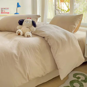 Linge de lit solide coton ensemble de literie 4 pièces avec drap housse de couette taies d'oreiller <span class=keywords><strong>Couple</strong></span> simple drap de lit <span class=keywords><strong>Couple</strong></span> simple taille jumelle - Product Image 1