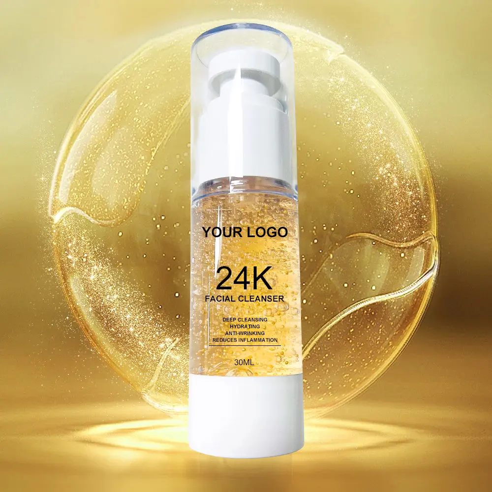 Etiqueta privada Vitamina C orgánica 24K Espuma Limpieza facial Limpieza profunda Poros Acné Hidratante Limpiador facial