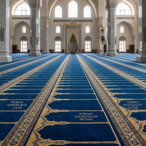 Tappeto di Lusso Bocai in Velluto Reale Goffrato, Spesso e Morbido, Realizzato a Macchina in Nylon per Casa, Moschea, Sala di Preghiera Islamica, Blu - Product Image 5