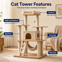 Arbre à chat multi-niveaux avec poteaux à gratter, perchoirs et espaces de repos pour grimper, se reposer et jouer en intérieur quotidiennement