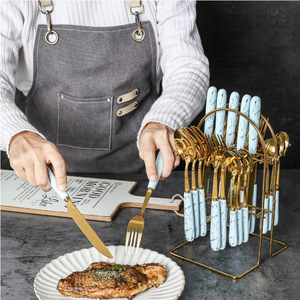 Trong Kho Thép Không Gỉ 24 Mảnh Thiết Lập Giá Gốm Xử Lý Dao Muỗng Nĩa Hộp Quà Tặng Thiết Lập An Toàn Thực Phẩm Bắc Âu Phong Cách Dao Kéo Thiết Lập - Product Image 6