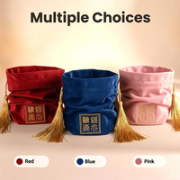 Sac à cordon en velours doux de qualité supérieure avec logo brodé personnalisé et pompon, pochette pour bijoux, emballage pour cristaux de parfum et cartes de tarot