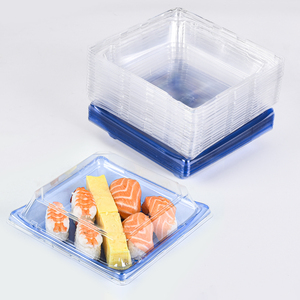 <strong>7</strong> <strong>Inch</strong> Square Blue Sushi to Go <strong>Boxes</strong> Takeaway Sushi Packaging Trays PET Disposable Plastic Sushi Container with Anti-fog Lid - Product Image 5