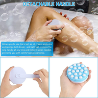 Sikat Mandi Bulat dengan Gagang Panjang, Bahan PE, Spons Bunga untuk Membersihkan Punggung, Dapat Dilepas dan Diganti untuk Penggunaan di Kamar Mandi