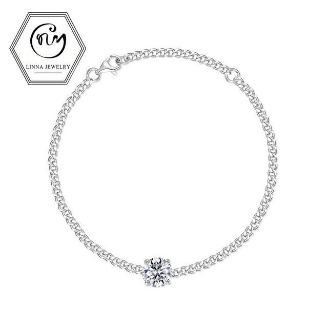 Adodo 1.0-3.0 Ct 925 Silver Rhodium/Gold Plated Women Chain Link Bracelet Classic Cut VVS1 D Color Moissanite GRA Certified
