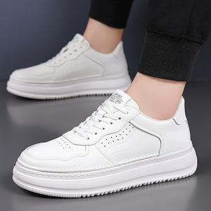 Chaussures décontractées blanches pour hommes à plateforme, semelle souple en cuir, design ajouré, lacets avant, talon plat, style printemps-automne - Product Image 2