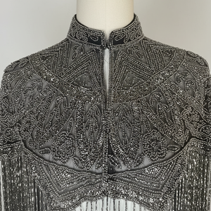 Cape de soirée victorienne burlesque faite à la main, 100 % polyester, broderie de perles et de perles de rocaille, sequins, coupe droite, longueur ras du sol, naturelle - Product Image 1