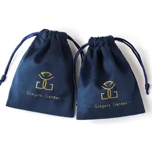 Bolsas de veludo personalizadas, bolsas azuis marinhas de 9*12cm com logotipo de estampagem dourada