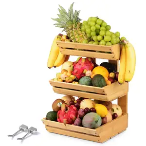 Panier à fruits en bambou à assembler facilement à 3 niveaux pour comptoir de cuisine avec cintre banane