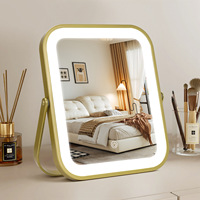 Miroir de Maquillage LED Intelligent à Cadre Métallique, Éclairage Intégré, Carré, Portable, à Brancher, pour Chambre et Coiffeuse
