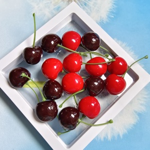 Realista Fruit <span class=keywords><strong>Red</strong></span> Dark <span class=keywords><strong>Red</strong></span> 3D Cherry Fruta em miniatura para Cupcake Muffin Fruit Decoração Photo Prop Dollhouse - Product Image 6
