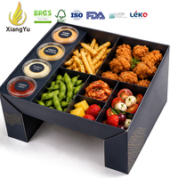 Plateau de service alimentaire en papier kraft écologique noir personnalisé, compartiments, porte-saucisses, portable, biodégradable pour la restauration rapide