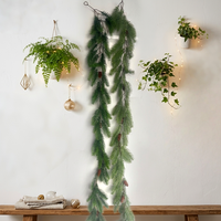 Guirlande de feuilles de pin de 180 cm, plante suspendue d'intérieur, décoration européenne, feuilles de cyprès artificielles, couronne de mariage ou de Noël avec des cônes de pin