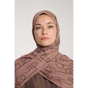 Écharpe en soie Pure Tone couleur café au lait avec motif périphérique - Product Image 2