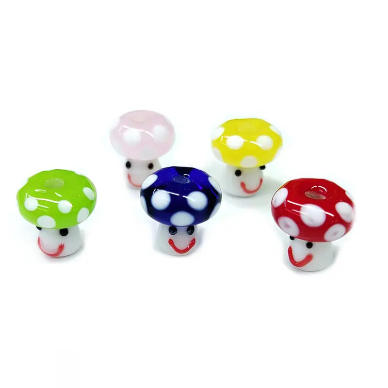 12x14mm 다채로운 램프 워크 비즈 스마일 얼굴 버섯 모양 DIY 귀걸이 목걸이 만들기 비즈