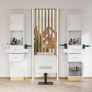 Estación de <span class=keywords><strong>Barber</strong></span>ía Moderna con Espejos y Mesa para Salón de Belleza - Muebles de Salón de Madera Resistente - Product Image 1
