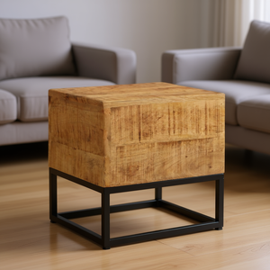 Mango Wood Coffee <b>Table</b> With Metal Frame Modern Industrial Design Living Room Furniture Handmade Natural Finish - Product Image 2