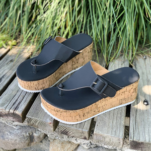 Nouvelles tongs d'été 2026 pour femmes, grande taille, à bout ouvert, couleur unie, dessus en PU épais, semelle intermédiaire en caoutchouc, tendance mode décontractée - Product Image 4