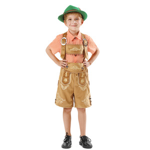 Conjunto de disfraz de Oktoberfest alemán para niños, mono y camisa a cuadros, traje informal de manga corta para festivales - Product Image 2
