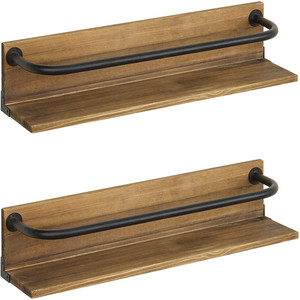 <b>Wall</b> <b>Mounted</b> Wooden <b>Shelf</b> With Metal Bar Storage Rack For Indoor Use - Product Image 1