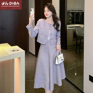 Droma high quality fashion elegant slim short coat and a-line skirt beauty two pieces for women