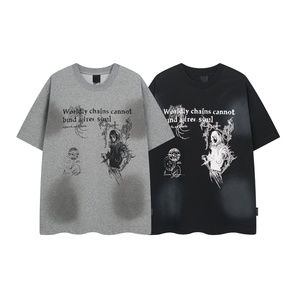T-shirt à manches courtes de haute qualité 100% coton, imprimé cartoon sombre post-apocalyptique, streetwear, 230GSM, poids lourd - Product Image 1