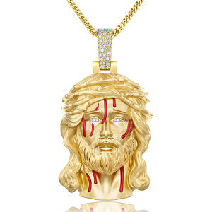 Collar con Colgante de Jesús Bañado en Oro de 14K para Hombre, Cadena de 24 Pulgadas, Joyería Religiosa Cristiana para Bautizo, Oración, Regalo de Pascua - Product Image 1