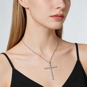 CUSTOM SILVER 10K/14K/18K GOLD PLATED LAB GROWN CVD DIAMOND CLASSIC ENGAGEMENT GIFT SWEATER <b>CHAIN</b> NECKLACE <b>CROSS</b> PENDANT - Product Image 5