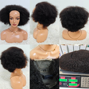 Letsfly 51$ Promotion 4x4 Closure Afro Curly <b>Wigs</b> 10in Transparent Lace 230g Full High Quality Natural Black & 1BT4 Color - Product Image 5