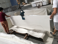 Plan de travail préfabriqué en quartz Calacatta, dalle de quartz, pierre de quartz à veines grises pour cuisine