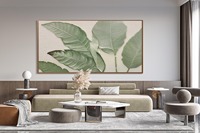 Peinture à l'huile abstraite texturée 3D faite à la main sur toile encadrée Feuille Verte, Décoration Minimaliste pour Salon