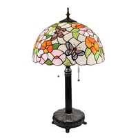 Vente en gros directe de lampes de table en verre artistique peint à la main, style abat-jour en verre coloré motif rose et papillon