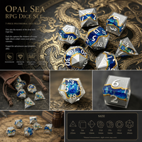 Jeu de dés en résine à bords vifs, 7 pièces, design veiné de pierre, dés polyédriques avec flocons d'opale incrustés pour jeux de table DND