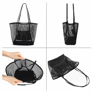 Bolso de playa de malla con logo personalizado, bolso de hombro de ganchillo suave informal de verano para mujer, bolso de compras para mujer, bolso de viaje para natación - Product Image 4