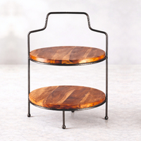 Premium Eco-vriendelijke 2-laags houten taartplateau met metalen frame, dessertpresentatieplateau, cupcake serveerplateau, bruiloft, feest, keuken, huis