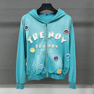 500Gsm Zipper Heavyweight Custom Y2k Applique Broderie Streetwear French Terry Acid Wash 100% Cotton Sun Faded Zip up Hoodie - Product Image 1