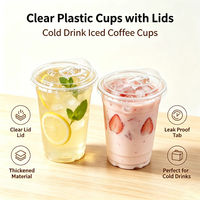 Gobelet en plastique PET transparent de 12 oz, 92 mm, gobelet jetable pour boissons froides avec couvercle